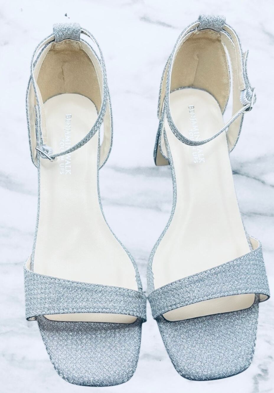 Benjamin Walk Lilibet Touch Ups Silver Heels 6.5 M Glitter Evening Shoes NWB